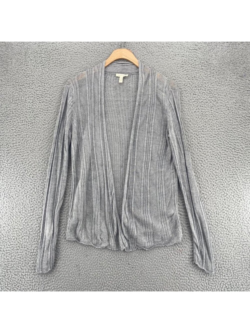 Eileen Fisher Sweater Womens Small Gray Linen Cardigan Stretch Knit Long Sleeve